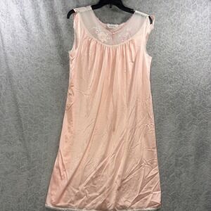Vintage Vanity Fair Pink Nightgown Medium Sheer Lace Floral Embroidered Yoke